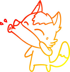 warm gradient line drawing howling wolf cartoon