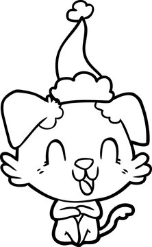 recommend clip art: laughing line drawing of a dog wearing santa hat