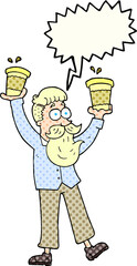 comic book speech bubble cartoon man with coffee cups