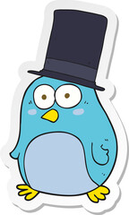 sticker of a cartoon bird wearing top hat