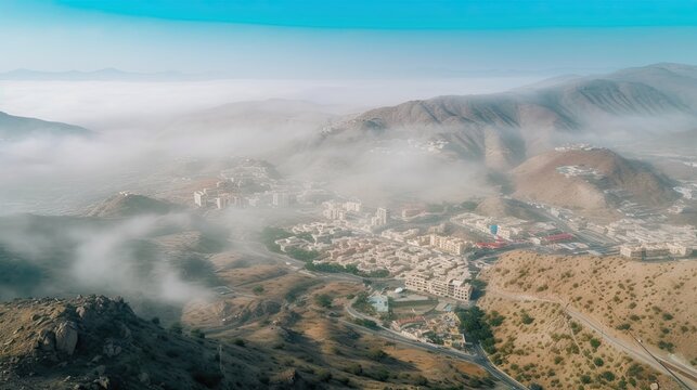 Aerial Panorama of the Beautiful Landscape of Taif City, Saudi Arabia. Generative AI