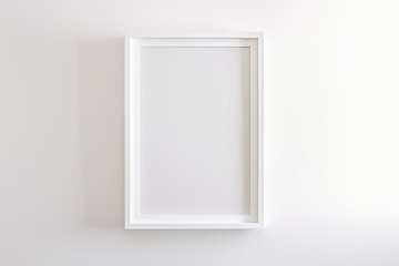 Modern Home Minimalism: Empty Picture Frame Hanging on White Wall for Mock-up Backgrounds: Generative AI