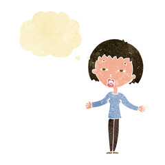 cartoon suspicious woman with thought bubble