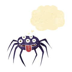 cartoon gross halloween spider with thought bubble