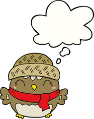 cute cartoon owl in hat and thought bubble