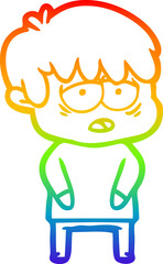 rainbow gradient line drawing cartoon exhausted boy