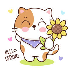 Cute cat spring baby shower card with sunflower