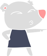 flat color style cartoon whistling bear in dress