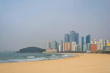 Busan South Korea, city skyline at Busan Marina and Gwangandaegyo Bridge
