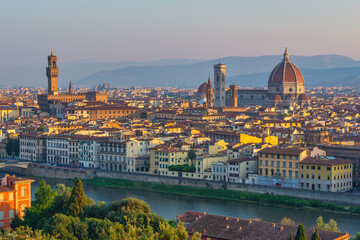 Fototapeta na wymiar Florence Italy, city skyline at Florence Duomo Santa Maria del Fiore Cathedral and Arno River, Tuscany Italy