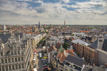 Fototapeta na wymiar Ghent Belgium, high angle view city skyline at Saint Bavo's Cathedral