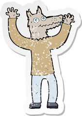 retro distressed sticker of a cartoon wolf man