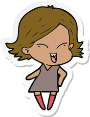 sticker of a happy cartoon girl