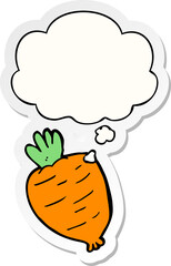 cartoon root vegetable and thought bubble as a printed sticker