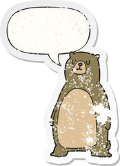 cartoon bear and speech bubble distressed sticker