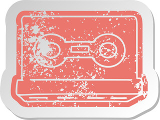 distressed old sticker of a retro cassette tape