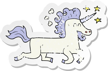 retro distressed sticker of a cartoon unicorn
