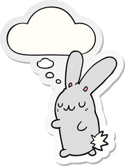 cute cartoon rabbit and thought bubble as a printed sticker