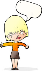 cartoon curious woman with speech bubble