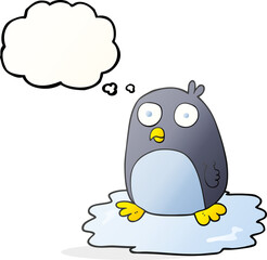 thought bubble cartoon penguin on ice