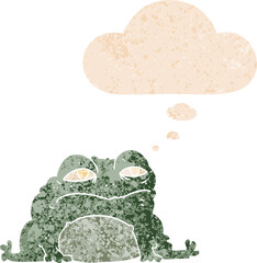 cartoon toad and thought bubble in retro textured style