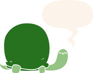 cute cartoon tortoise and speech bubble in retro style