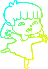 cold gradient line drawing cartoon worried woman