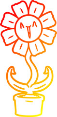 warm gradient line drawing happy cartoon flower