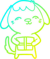 cold gradient line drawing happy cartoon dog