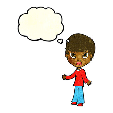 recommend clip art: cartoon woman shrugging shoulders with thought bubble