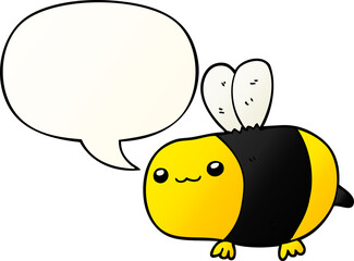 cartoon bee and speech bubble in smooth gradient style