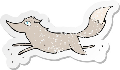 retro distressed sticker of a cartoon wolf running