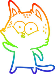 rainbow gradient line drawing cartoon cat waving