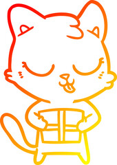 warm gradient line drawing cute cartoon cat