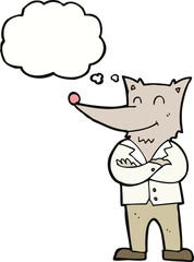 cartoon wolf in shirt with thought bubble