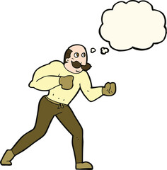 cartoon retro boxer man with thought bubble
