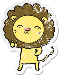distressed sticker of a cartoon lion
