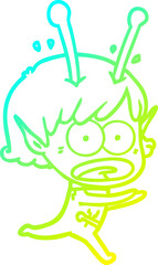 cold gradient line drawing cartoon shocked alien girl