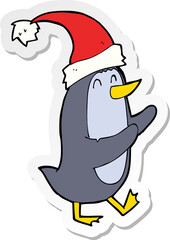 sticker of a cartoon christmas penguin