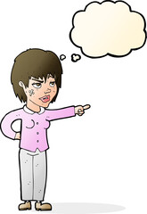 cartoon woman pointing with thought bubble