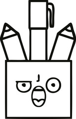line drawing cartoon pencil pot