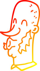 warm gradient line drawing cartoon man with muttonchop facial hair