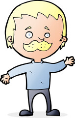 cartoon man with mustache waving