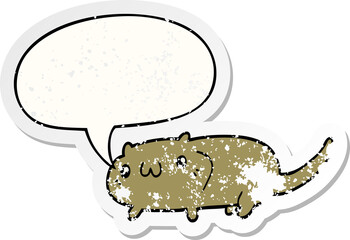 cartoon cat and speech bubble distressed sticker