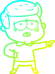 cold gradient line drawing cartoon tired man