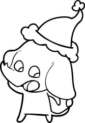 Obraz premium cute line drawing of a elephant wearing santa hat