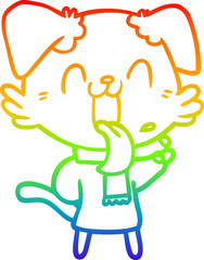 rainbow gradient line drawing cartoon panting dog