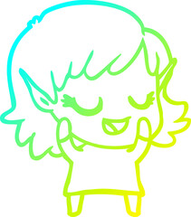 cold gradient line drawing happy cartoon elf girl