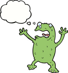 cartoon frightened frog with thought bubble
