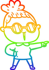 rainbow gradient line drawing cartoon woman wearing spectacles